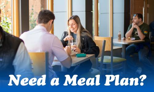Need a meal plan? Photo of students dining at the Connection